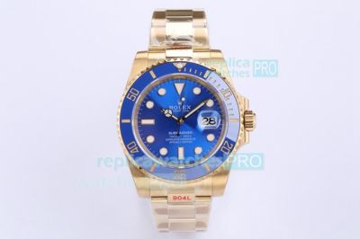 EW Replica Rolex Submariner 41MM Watch Yellow Gold Case Blue Dial & Bezel